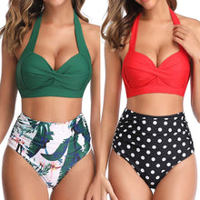 Load image into Gallery viewer, Sexy High Waist Swimsuit Women Plus Size Halter Bikini Beachwear 2020 Halter Ruched Swimwear Tummy Control Biquini Bathing suit