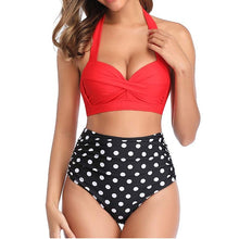 Load image into Gallery viewer, Sexy High Waist Swimsuit Women Plus Size Halter Bikini Beachwear 2020 Halter Ruched Swimwear Tummy Control Biquini Bathing suit