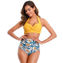 Load image into Gallery viewer, Sexy High Waist Swimsuit Women Plus Size Halter Bikini Beachwear 2020 Halter Ruched Swimwear Tummy Control Biquini Bathing suit