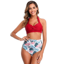 Load image into Gallery viewer, Sexy High Waist Swimsuit Women Plus Size Halter Bikini Beachwear 2020 Halter Ruched Swimwear Tummy Control Biquini Bathing suit