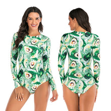 Load image into Gallery viewer, 2020 Diving One Piece Swimsuit Print Long Sleeve Women Swimwear Bathing Suit Rash Guard Zipper Surfing Swimming Suit for Women