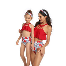 Load image into Gallery viewer, Mother Daughter Tankini Beachwear Family Swimsuit Summer Beach Striped Printed Tassel High Waist Bikini Girls Women Bathing Suit