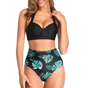 Sexy High Waist Swimsuit Women Plus Size Halter Bikini Beachwear 2020 Halter Ruched Swimwear Tummy Control Biquini Bathing suit