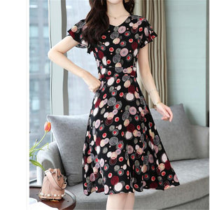 3XL Plus Size V Neck Print Dress Women 2020 New Summer Casual A Line Dresses Ladies Short Sleeve Loose Dress