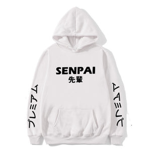 New Winter Anime Senpai  Design Print Fleece Men's Hoodies Sweatshirts Men Women Streetwear Funny Black Hoody Man Winter Clothes