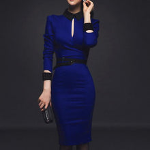 Load image into Gallery viewer, spring Slim package hip  office lady professional long-sleeved patchwork pencil dress send belt
