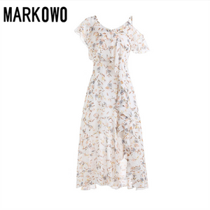 MARKOWO Designer Brand 2020  spring and summer new female super fairy small fresh floral lotus leaf mid-length dress