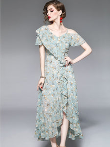 MARKOWO Designer Brand 2020  spring and summer new female super fairy small fresh floral lotus leaf mid-length dress