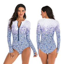 Load image into Gallery viewer, 2020 Diving One Piece Swimsuit Print Long Sleeve Women Swimwear Bathing Suit Rash Guard Zipper Surfing Swimming Suit for Women
