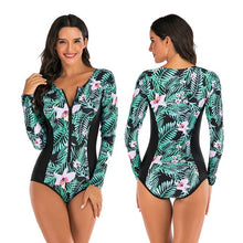 Load image into Gallery viewer, 2020 Diving One Piece Swimsuit Print Long Sleeve Women Swimwear Bathing Suit Rash Guard Zipper Surfing Swimming Suit for Women
