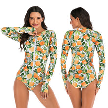 Load image into Gallery viewer, 2020 Diving One Piece Swimsuit Print Long Sleeve Women Swimwear Bathing Suit Rash Guard Zipper Surfing Swimming Suit for Women
