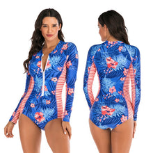 Load image into Gallery viewer, 2020 Diving One Piece Swimsuit Print Long Sleeve Women Swimwear Bathing Suit Rash Guard Zipper Surfing Swimming Suit for Women
