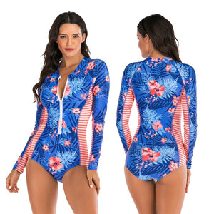 2020 Diving One Piece Swimsuit Print Long Sleeve Women Swimwear Bathing Suit Rash Guard Zipper Surfing Swimming Suit for Women