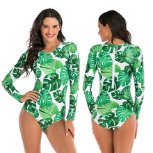 Load image into Gallery viewer, 2020 Diving One Piece Swimsuit Print Long Sleeve Women Swimwear Bathing Suit Rash Guard Zipper Surfing Swimming Suit for Women
