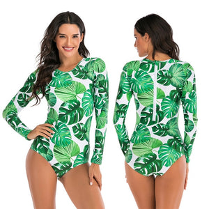 2020 Diving One Piece Swimsuit Print Long Sleeve Women Swimwear Bathing Suit Rash Guard Zipper Surfing Swimming Suit for Women