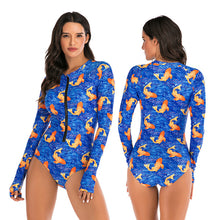 Load image into Gallery viewer, 2020 Diving One Piece Swimsuit Print Long Sleeve Women Swimwear Bathing Suit Rash Guard Zipper Surfing Swimming Suit for Women
