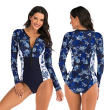 Load image into Gallery viewer, 2020 Diving One Piece Swimsuit Print Long Sleeve Women Swimwear Bathing Suit Rash Guard Zipper Surfing Swimming Suit for Women
