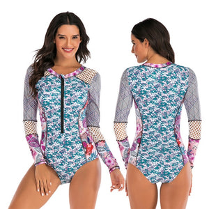 2020 Diving One Piece Swimsuit Print Long Sleeve Women Swimwear Bathing Suit Rash Guard Zipper Surfing Swimming Suit for Women