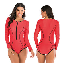 Load image into Gallery viewer, 2020 Diving One Piece Swimsuit Print Long Sleeve Women Swimwear Bathing Suit Rash Guard Zipper Surfing Swimming Suit for Women
