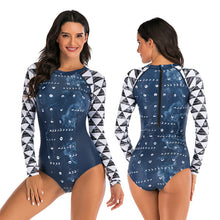 Load image into Gallery viewer, 2020 Diving One Piece Swimsuit Print Long Sleeve Women Swimwear Bathing Suit Rash Guard Zipper Surfing Swimming Suit for Women
