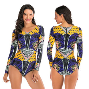 2020 Diving One Piece Swimsuit Print Long Sleeve Women Swimwear Bathing Suit Rash Guard Zipper Surfing Swimming Suit for Women