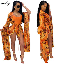 Load image into Gallery viewer, IASKY 2018 New one piece swimsuit and print chiffon cover up set sexy women swimwear Bathing Suit beach wear 2PCS/SET 3 color
