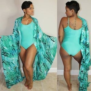 IASKY 2018 New one piece swimsuit and print chiffon cover up set sexy women swimwear Bathing Suit beach wear 2PCS/SET 3 color