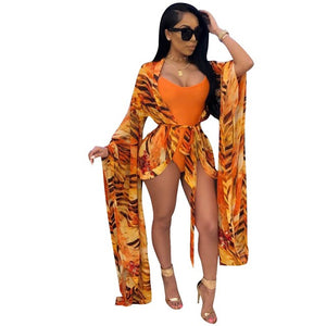 IASKY 2018 New one piece swimsuit and print chiffon cover up set sexy women swimwear Bathing Suit beach wear 2PCS/SET 3 color